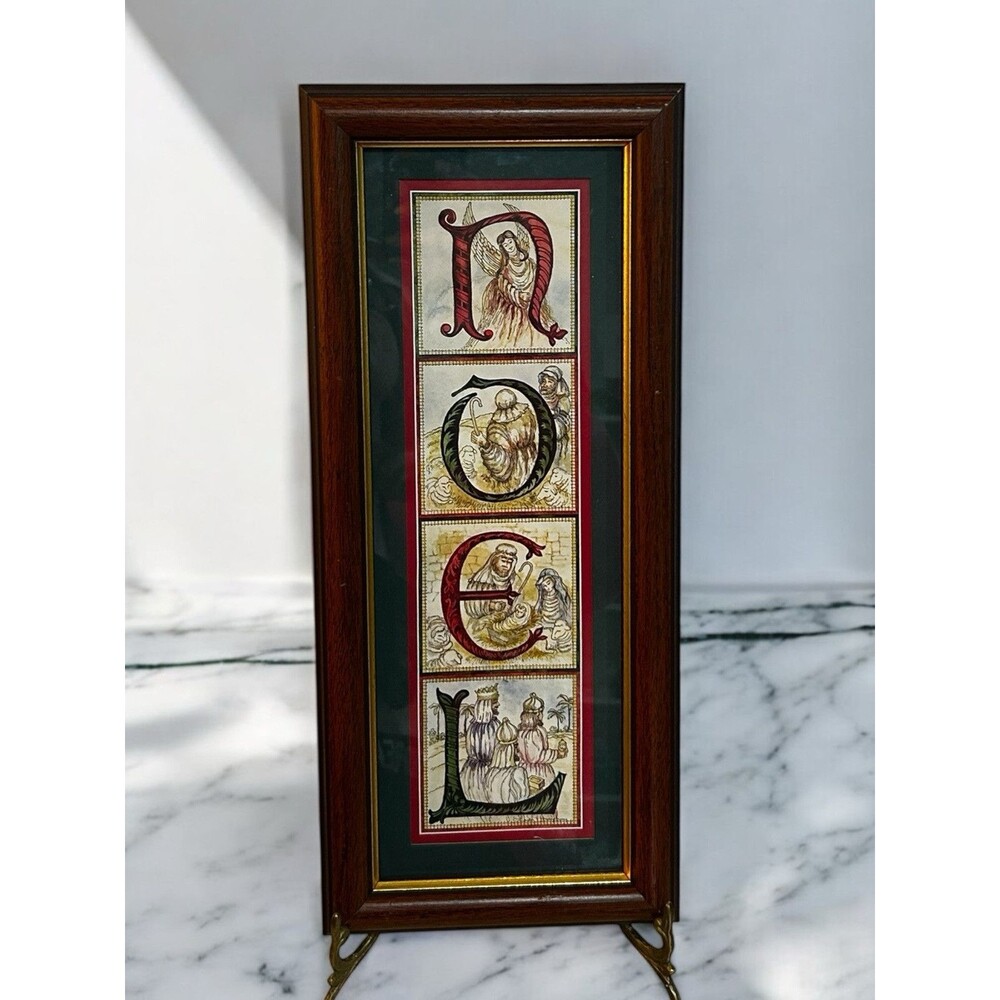 NOEL Picture Christmas Wall Sign Wood Frame Hanging Nativity 15.75”x6.75”